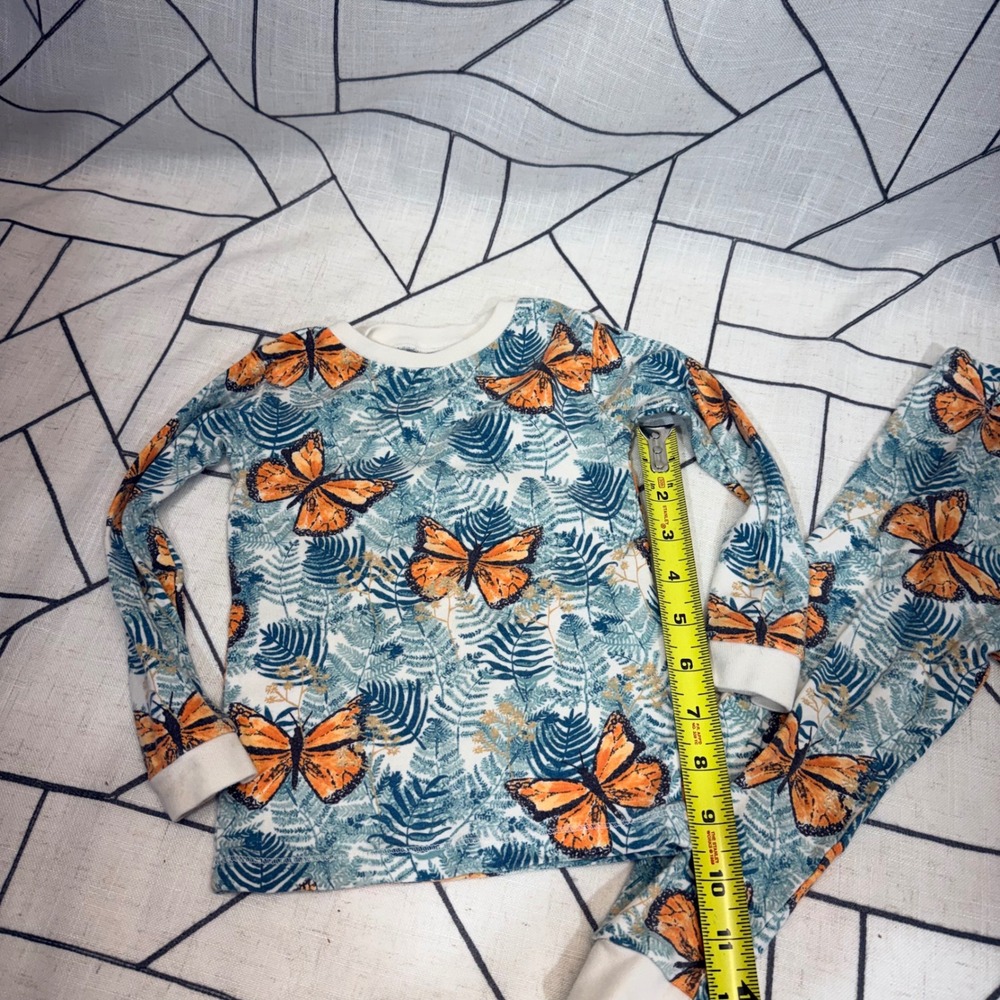 Burts Bees Baby Pajamas 2T Organic Cotton Butterfly Fern 2pc Set Teal Orange - Picture 4 of 11